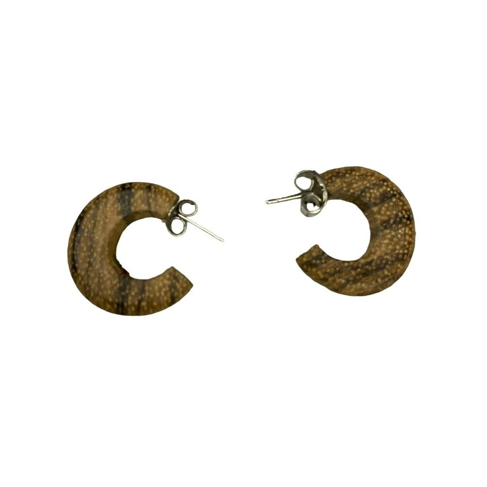Vintage Wood Hoop Pierced Earrings